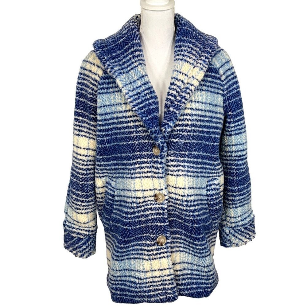 Z SUPPLY Hastings Sherpa Coat Sapphire Blue Plaid Sz S EUC - Picture 2 of 8